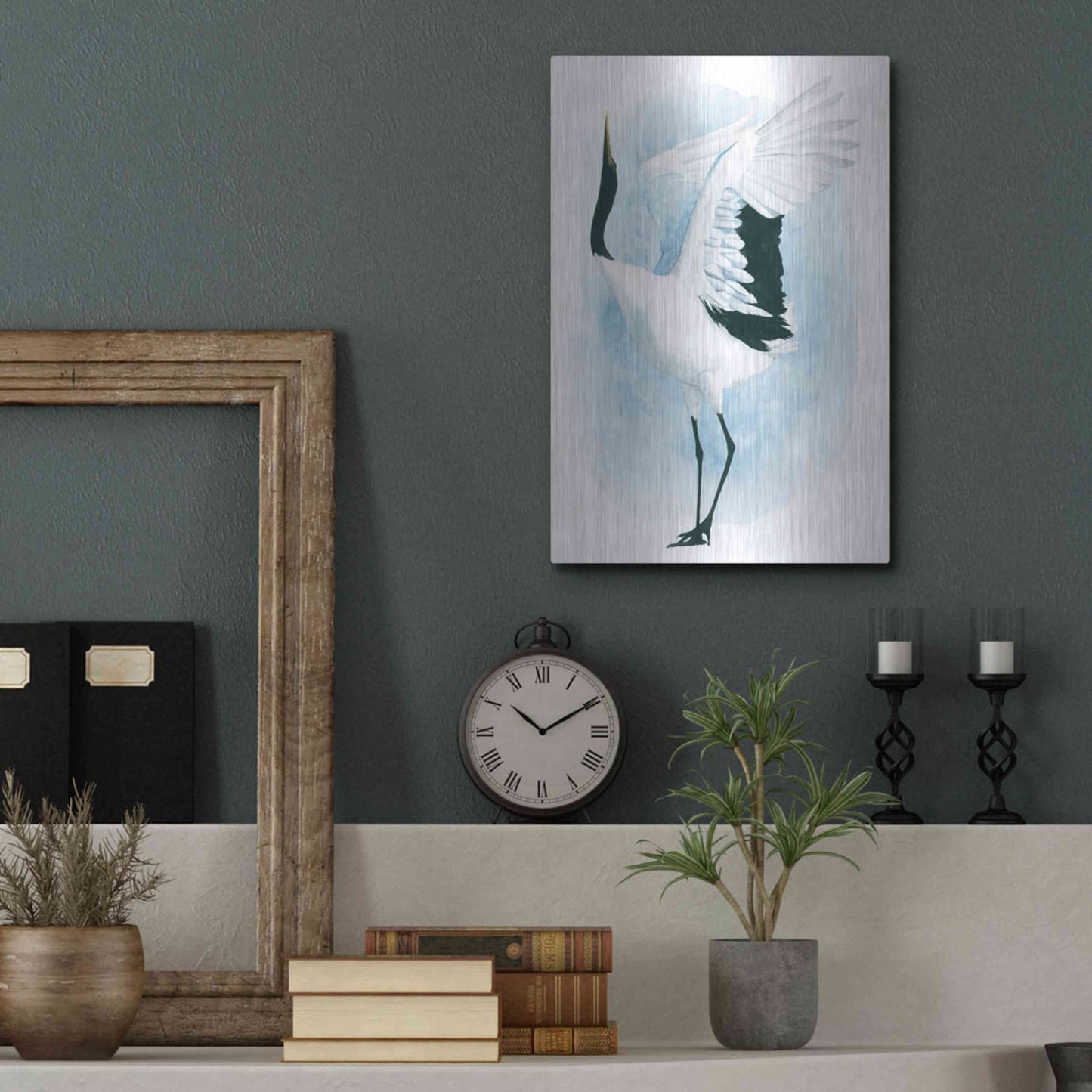 Luxe Metal Art 'Dancing Crane I' by Grace Popp, Metal Wall Art,12x16