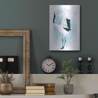 Luxe Metal Art 'Dancing Crane I' by Grace Popp, Metal Wall Art,12x16