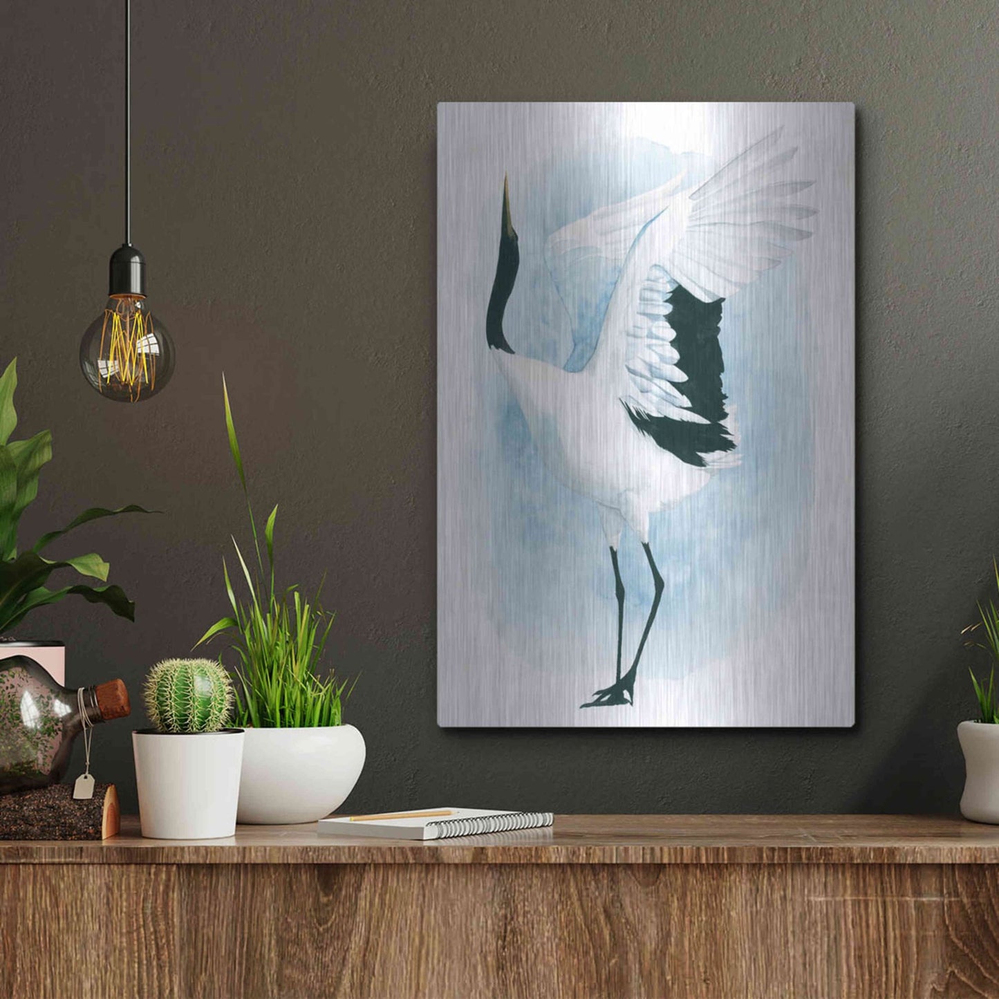 Luxe Metal Art 'Dancing Crane I' by Grace Popp, Metal Wall Art,12x16