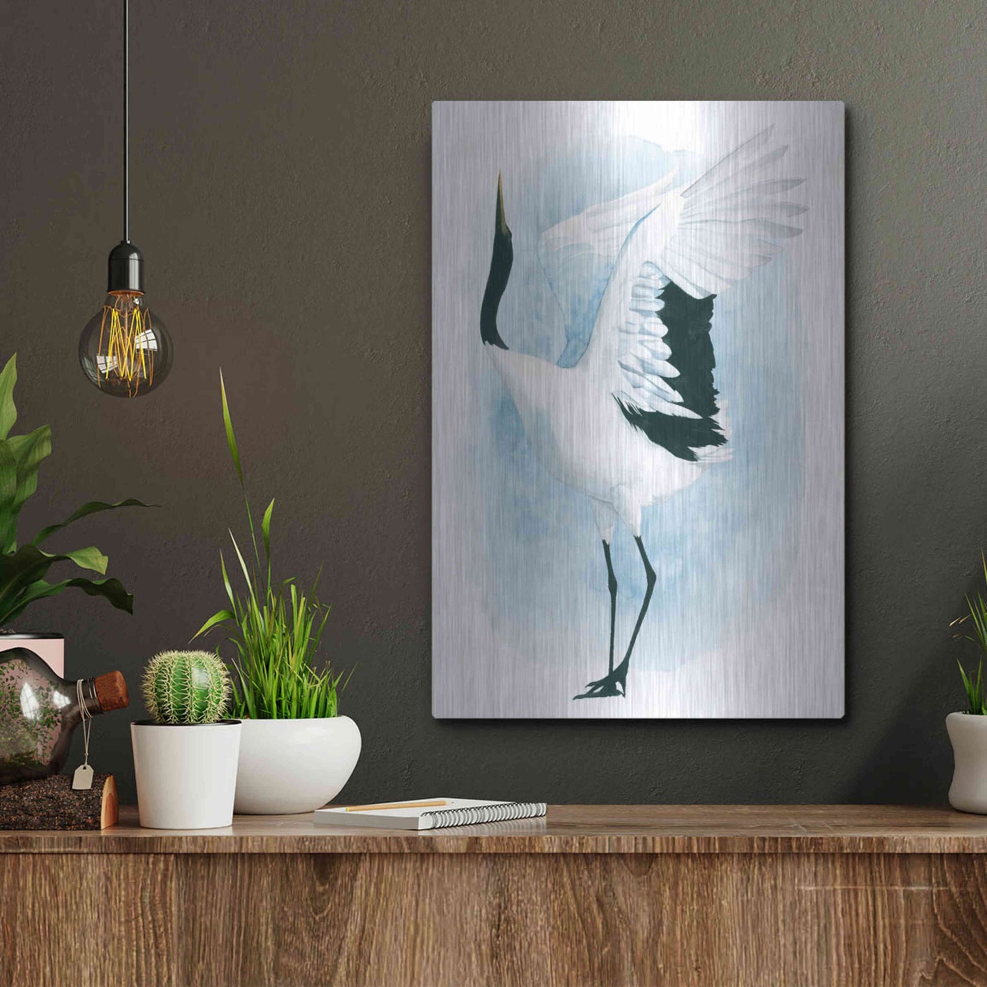 Luxe Metal Art 'Dancing Crane I' by Grace Popp, Metal Wall Art,12x16