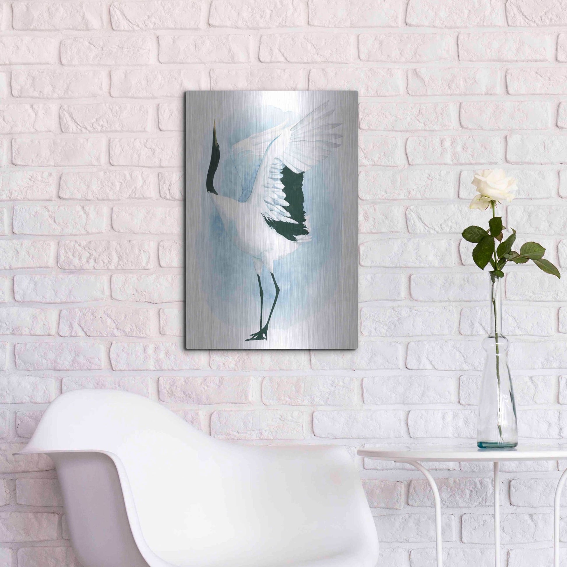 Luxe Metal Art 'Dancing Crane I' by Grace Popp, Metal Wall Art,16x24