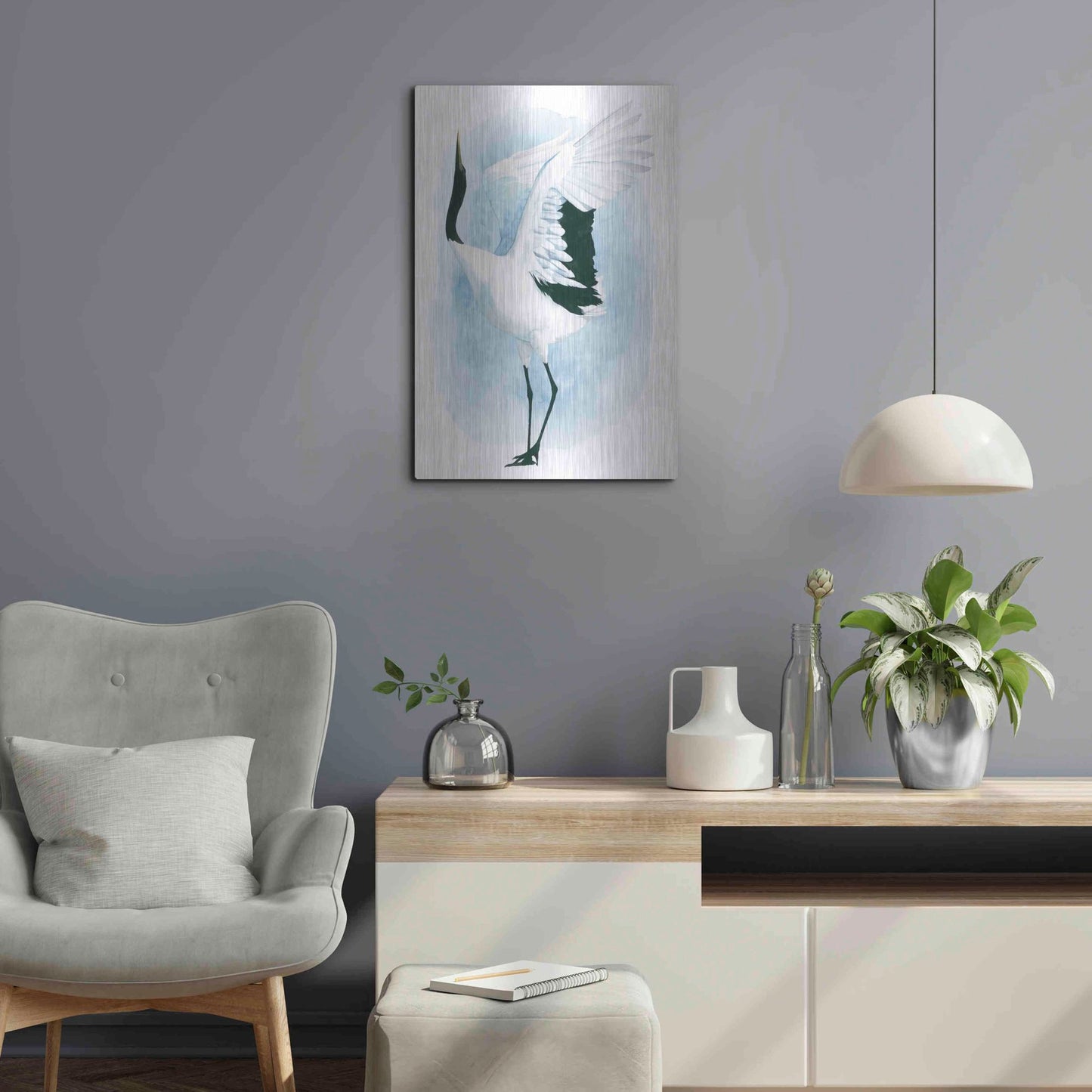 Luxe Metal Art 'Dancing Crane I' by Grace Popp, Metal Wall Art,16x24