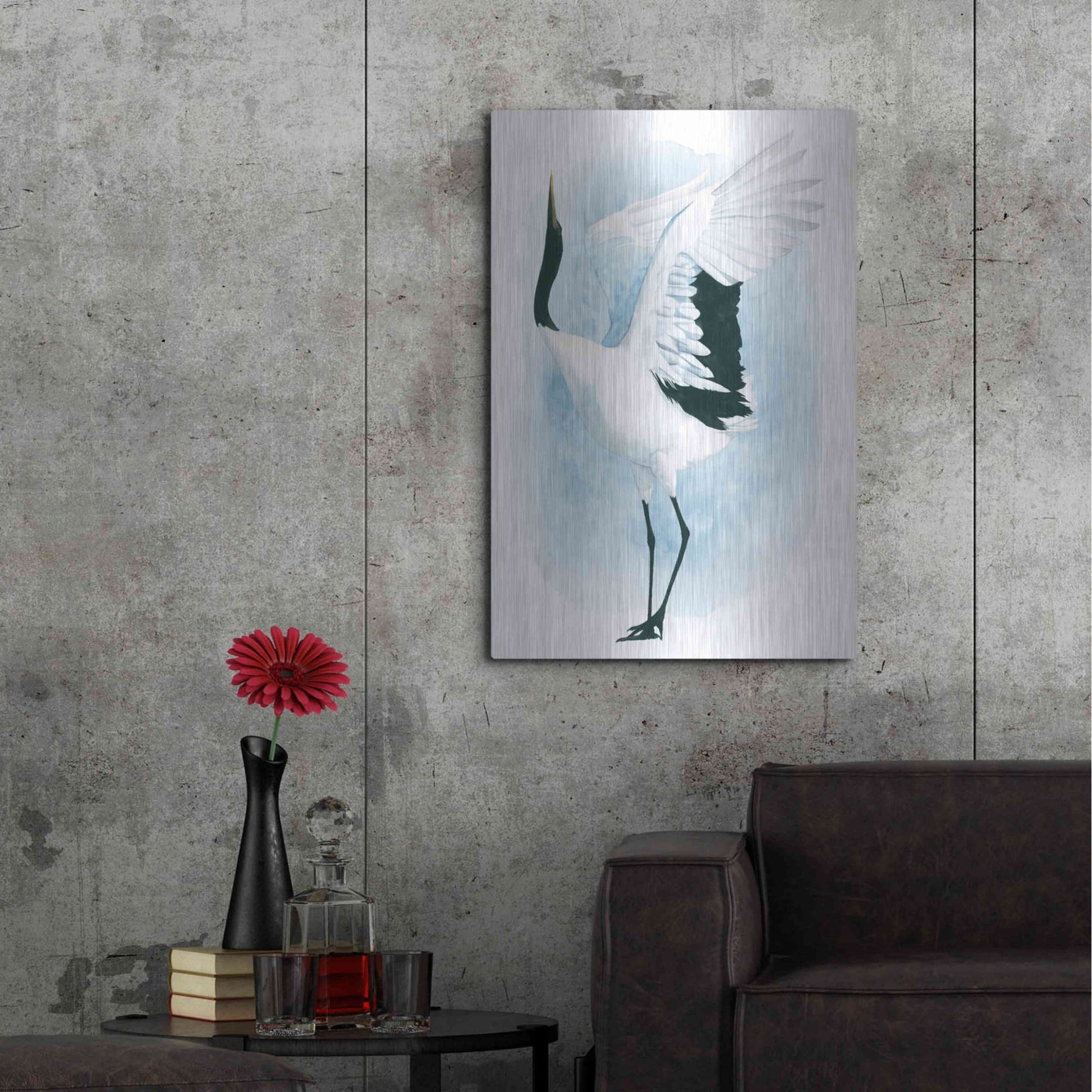 Luxe Metal Art 'Dancing Crane I' by Grace Popp, Metal Wall Art,24x36