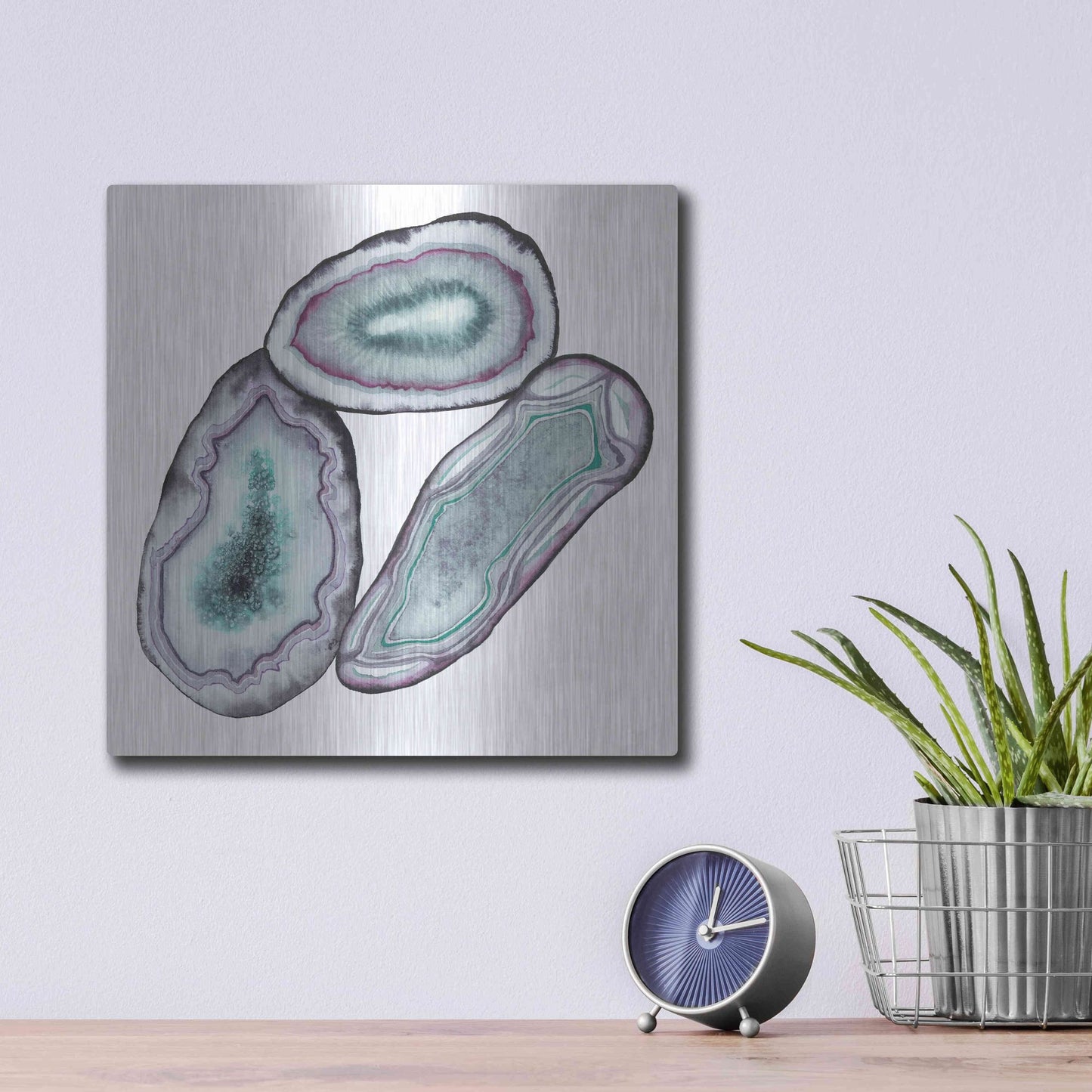 Luxe Metal Art 'Geode Gems III' by Grace Popp, Metal Wall Art,12x12