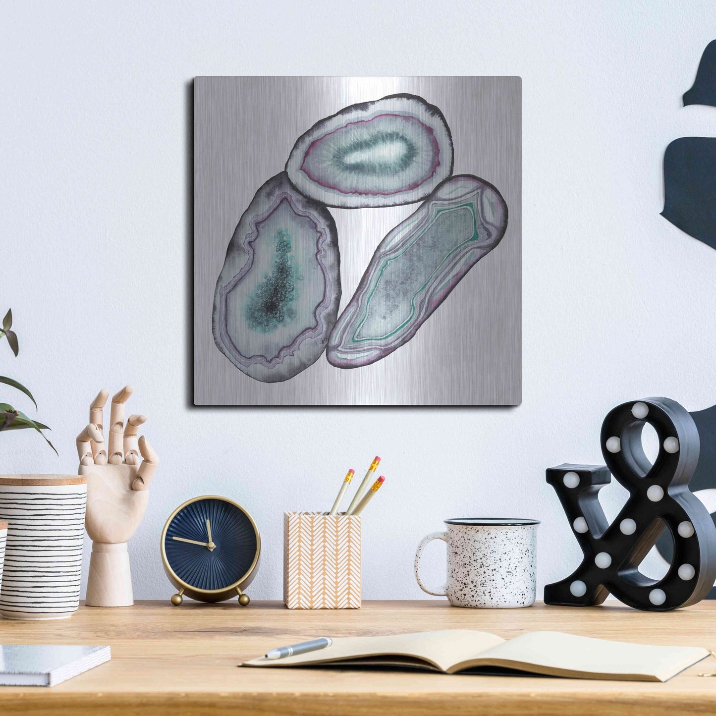 Luxe Metal Art 'Geode Gems III' by Grace Popp, Metal Wall Art,12x12