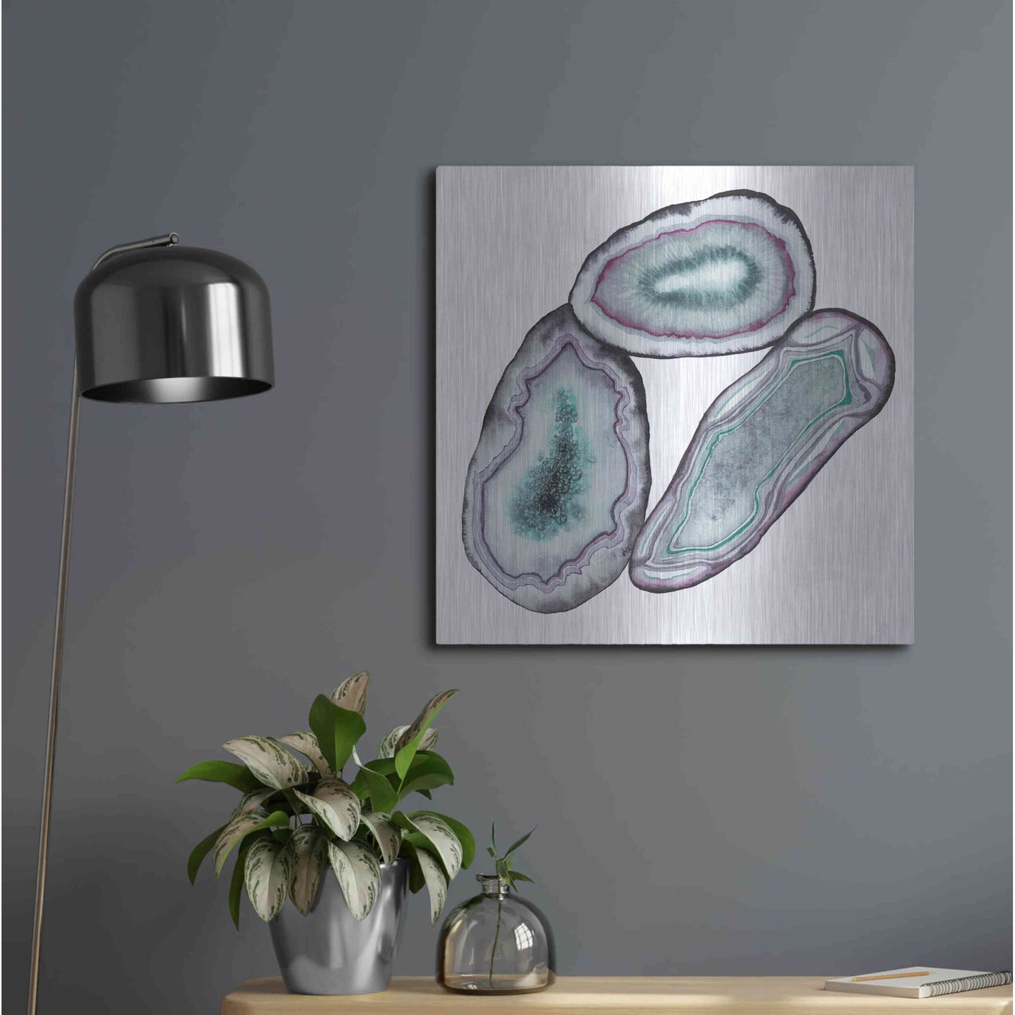 Luxe Metal Art 'Geode Gems III' by Grace Popp, Metal Wall Art,24x24