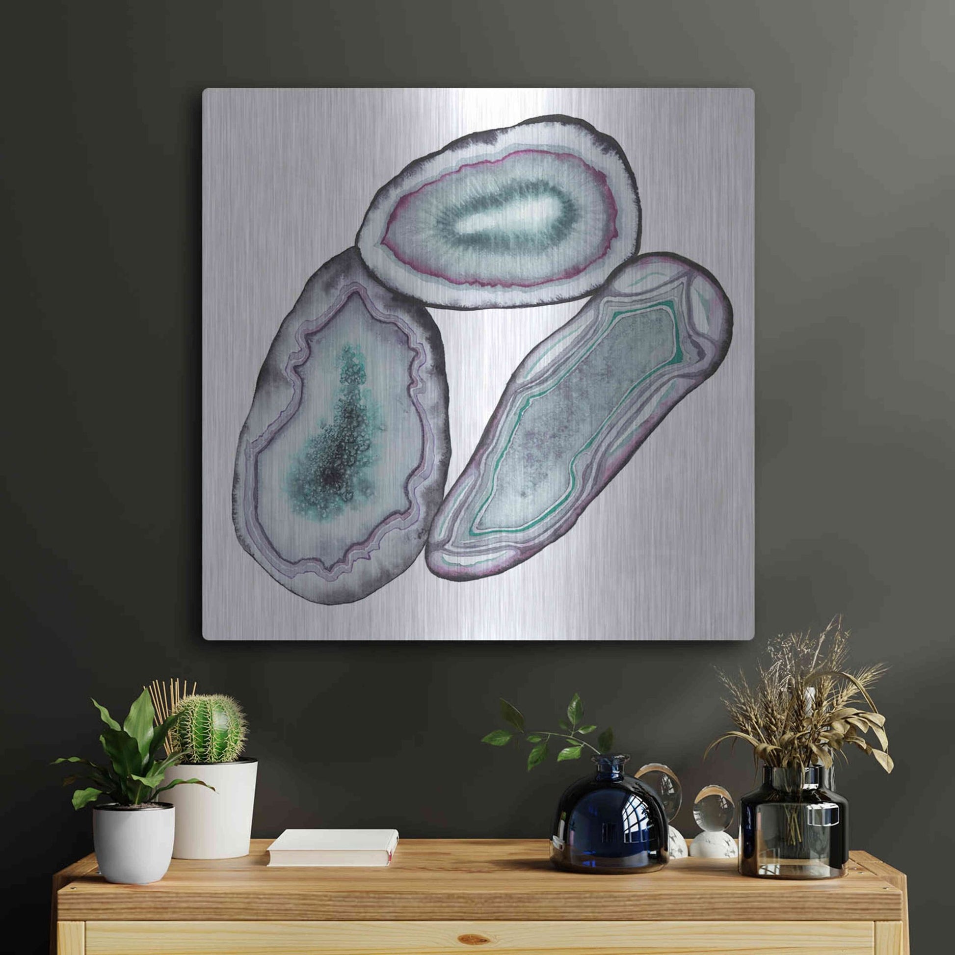 Luxe Metal Art 'Geode Gems III' by Grace Popp, Metal Wall Art,24x24