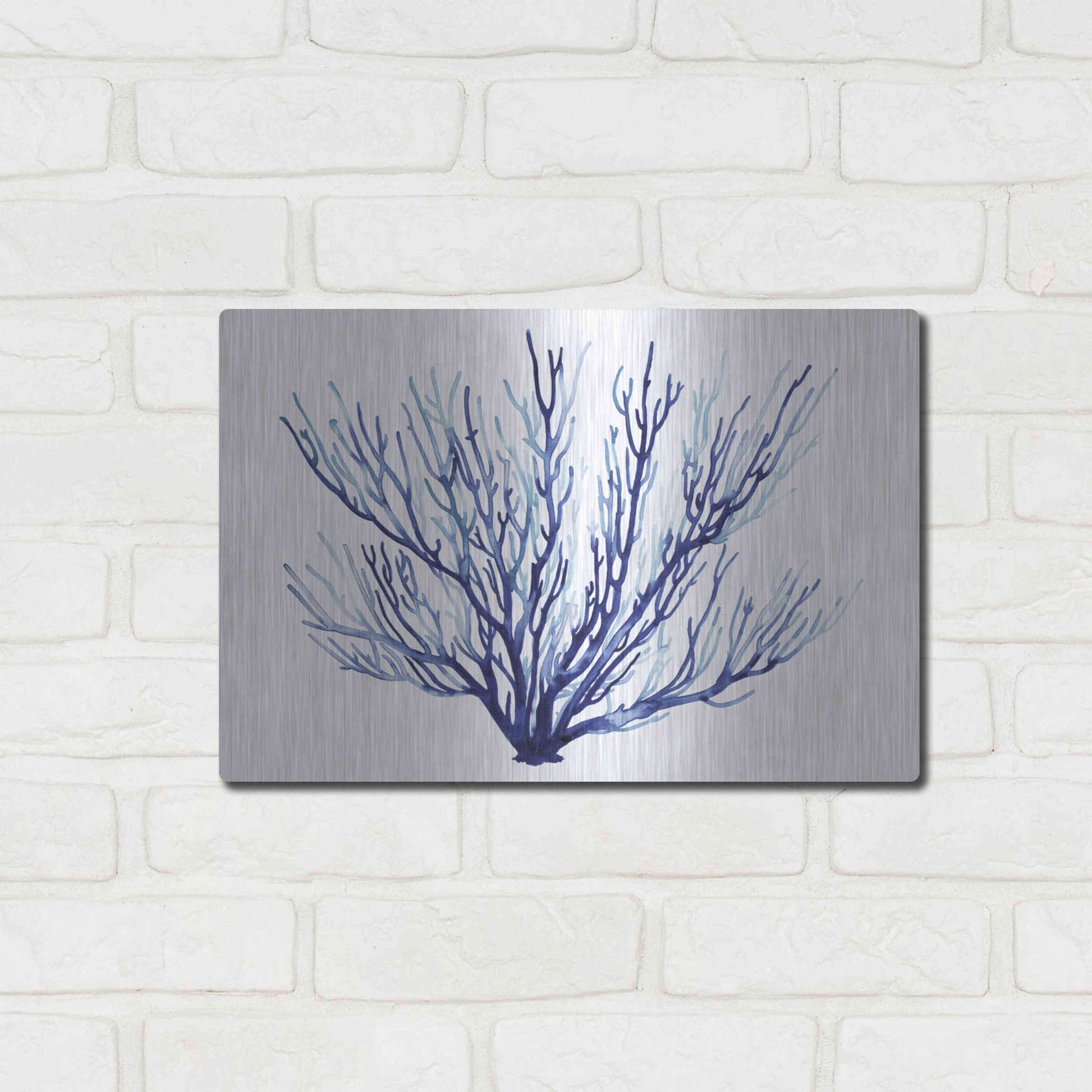 Luxe Metal Art 'Azure Fan II' by Grace Popp, Metal Wall Art,16x12