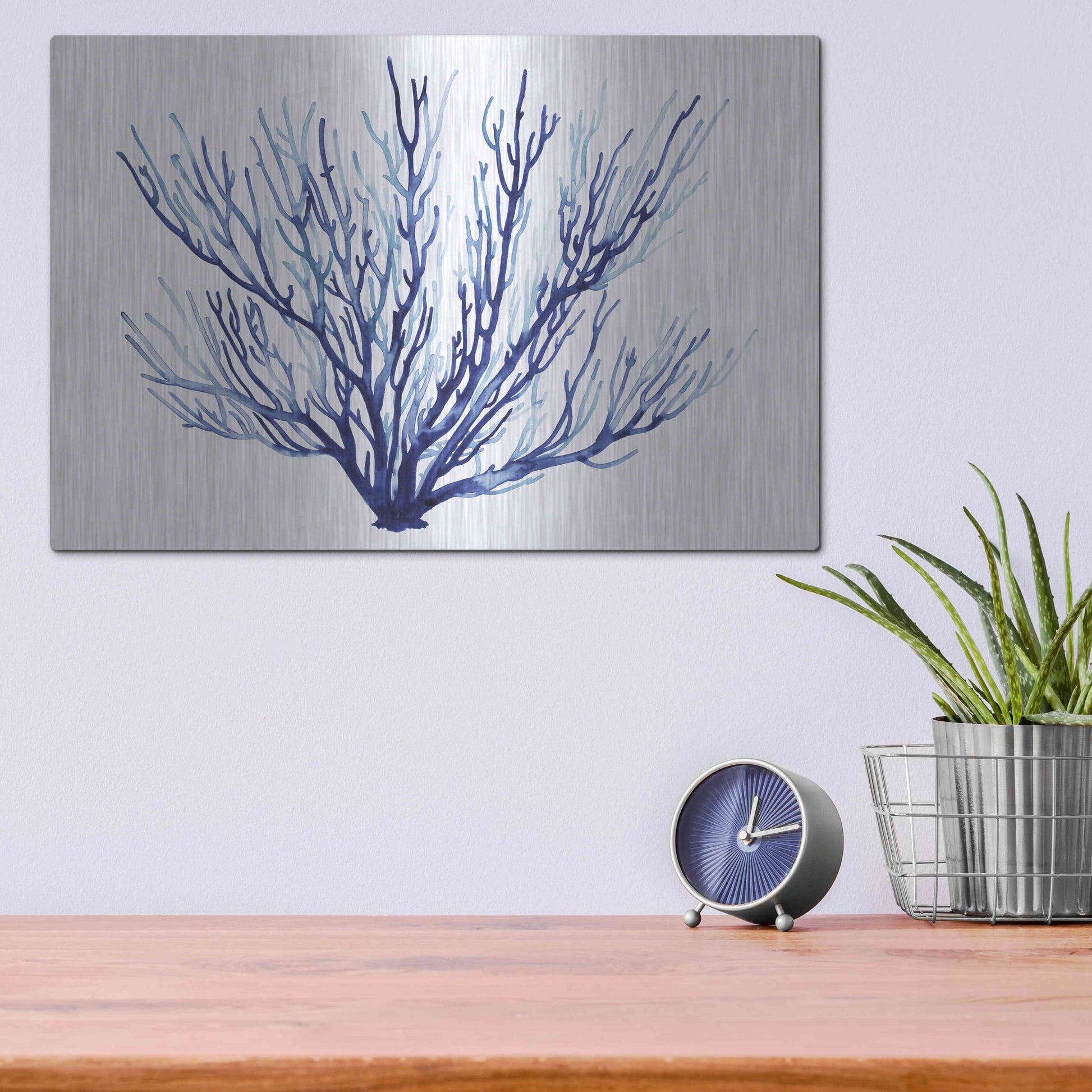 Luxe Metal Art 'Azure Fan II' by Grace Popp, Metal Wall Art,16x12