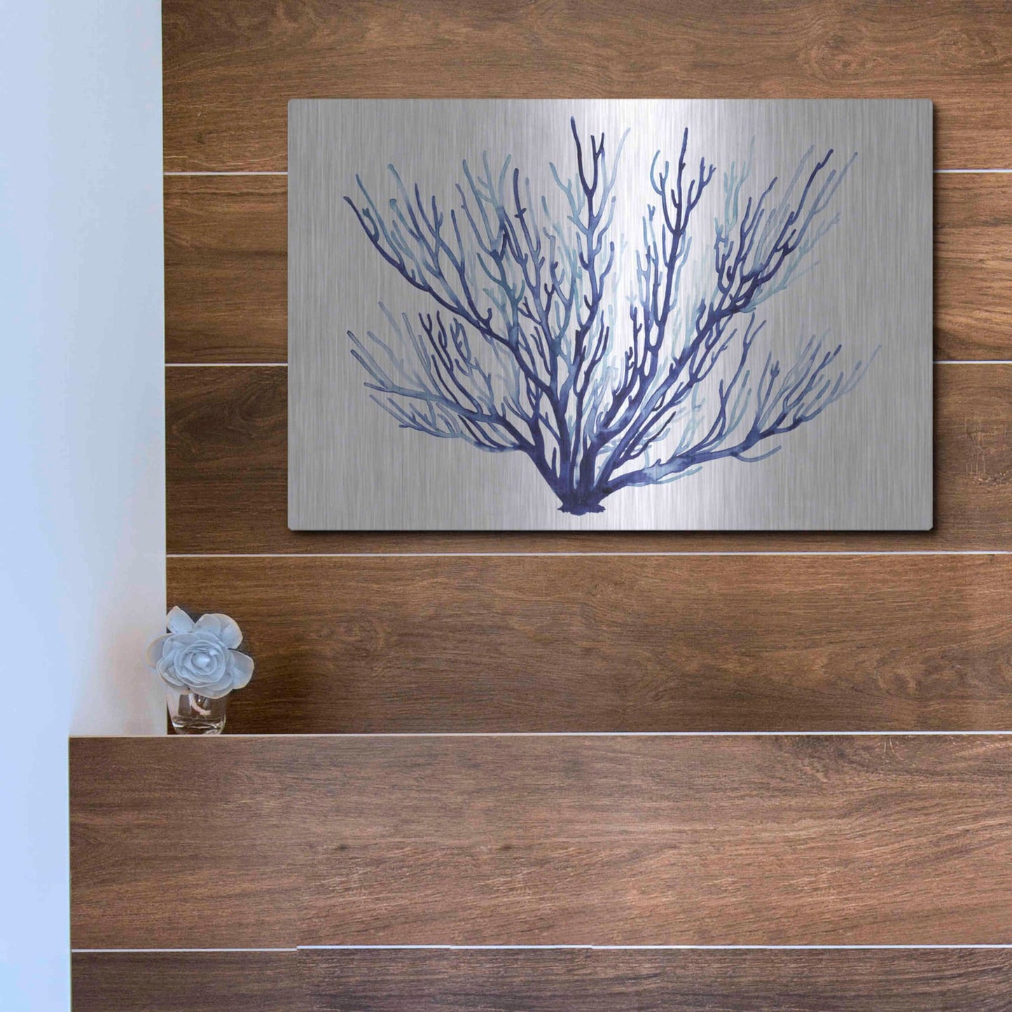 Luxe Metal Art 'Azure Fan II' by Grace Popp, Metal Wall Art,16x12