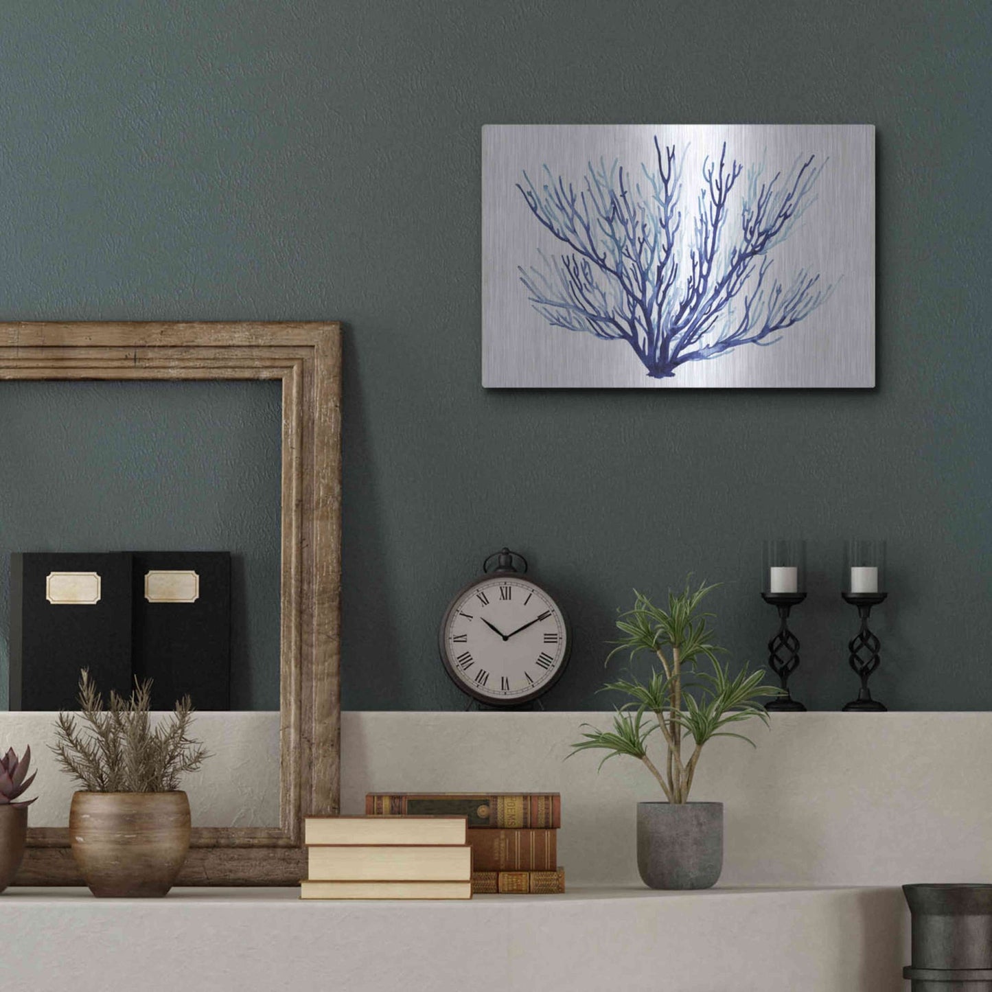 Luxe Metal Art 'Azure Fan II' by Grace Popp, Metal Wall Art,16x12
