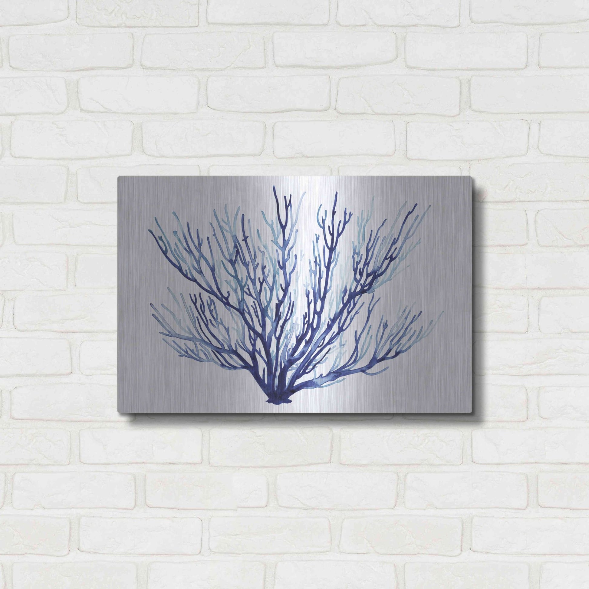 Luxe Metal Art 'Azure Fan II' by Grace Popp, Metal Wall Art,24x16
