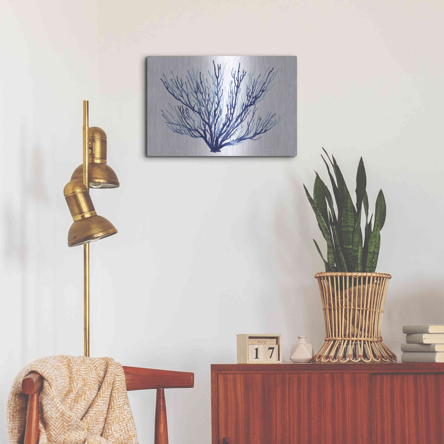 Luxe Metal Art 'Azure Fan II' by Grace Popp, Metal Wall Art,24x16