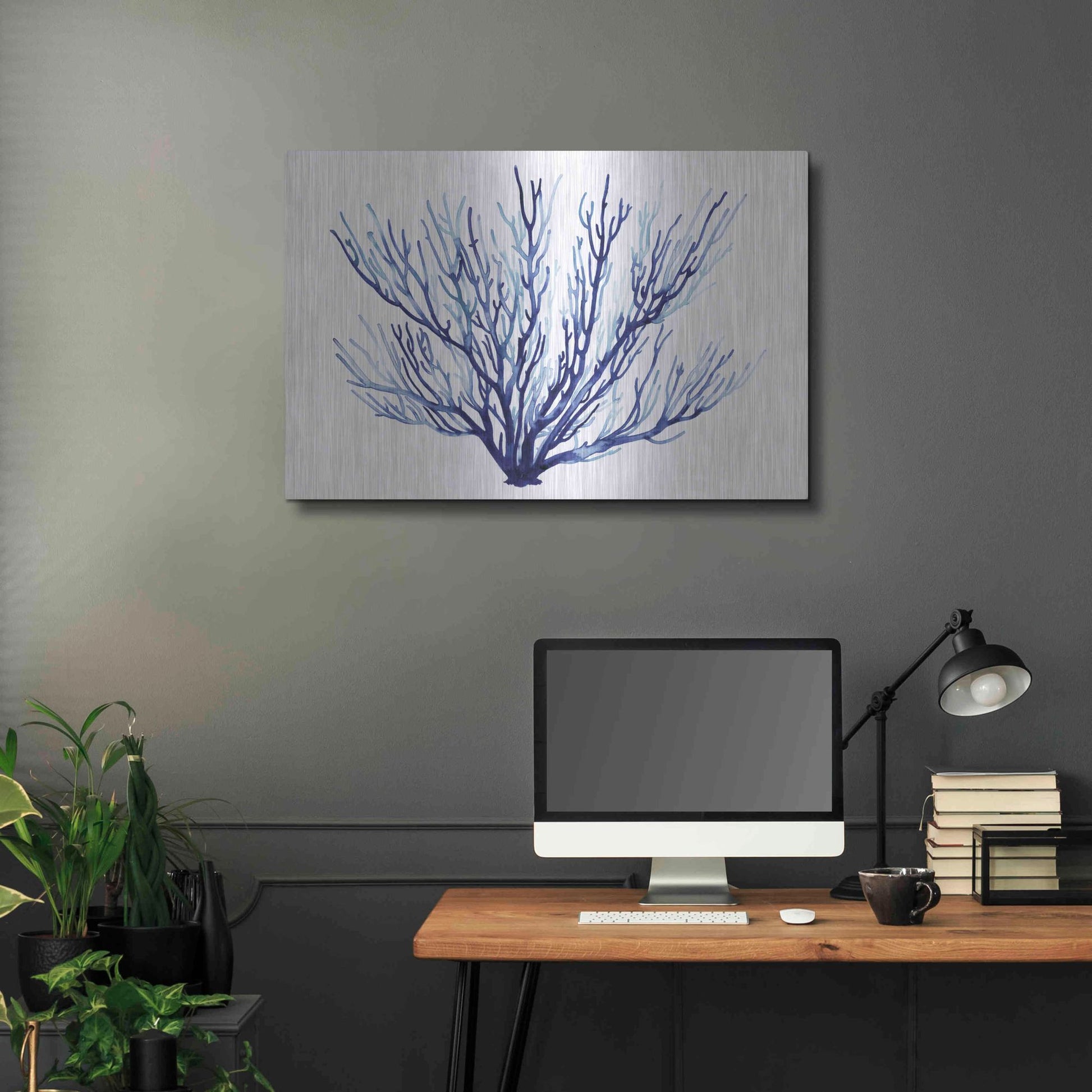 Luxe Metal Art 'Azure Fan II' by Grace Popp, Metal Wall Art,36x24