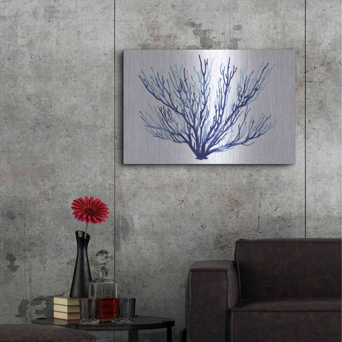 Luxe Metal Art 'Azure Fan II' by Grace Popp, Metal Wall Art,36x24