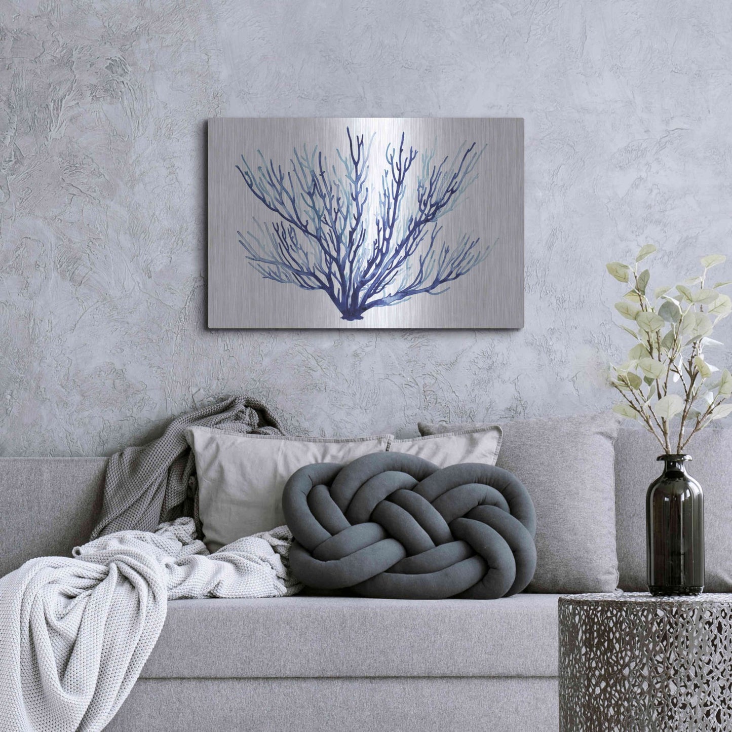 Luxe Metal Art 'Azure Fan II' by Grace Popp, Metal Wall Art,36x24