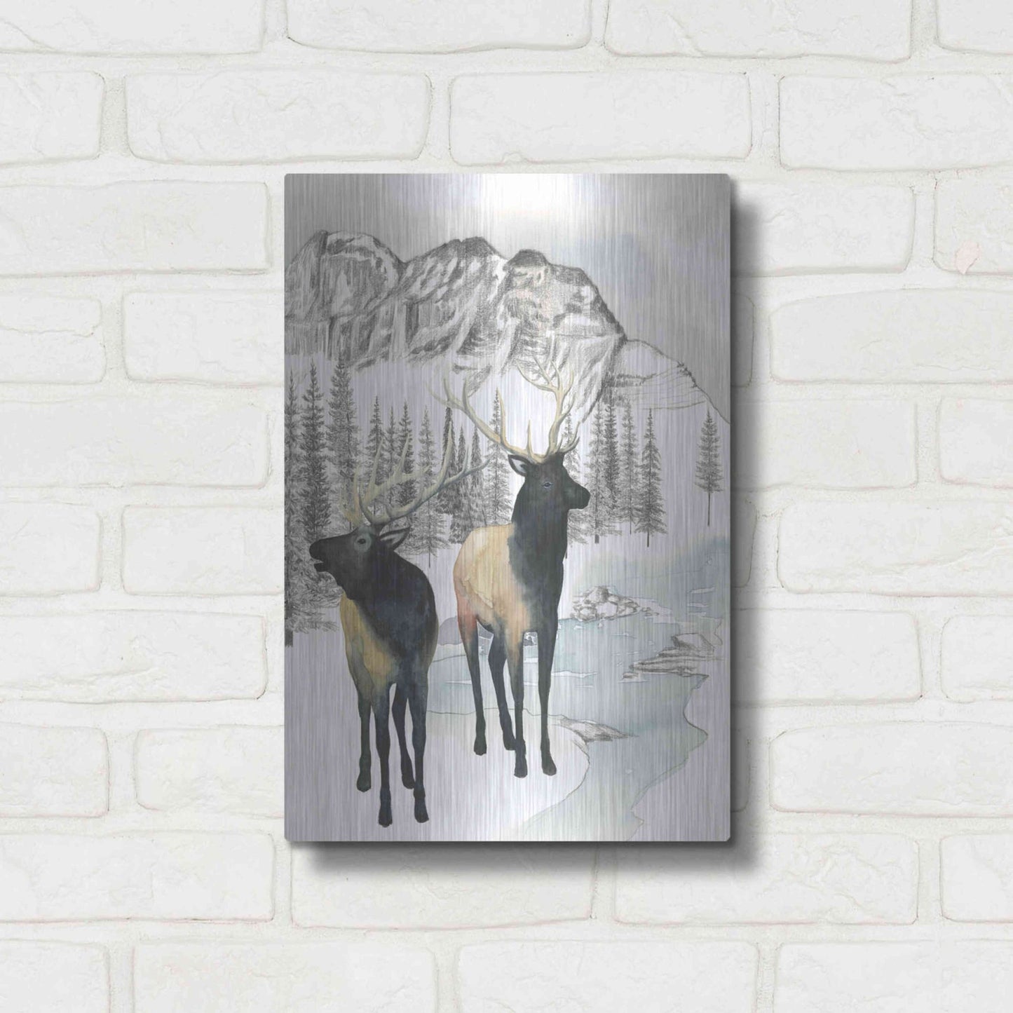 Luxe Metal Art 'Winter Elk II' by Grace Popp, Metal Wall Art,12x16