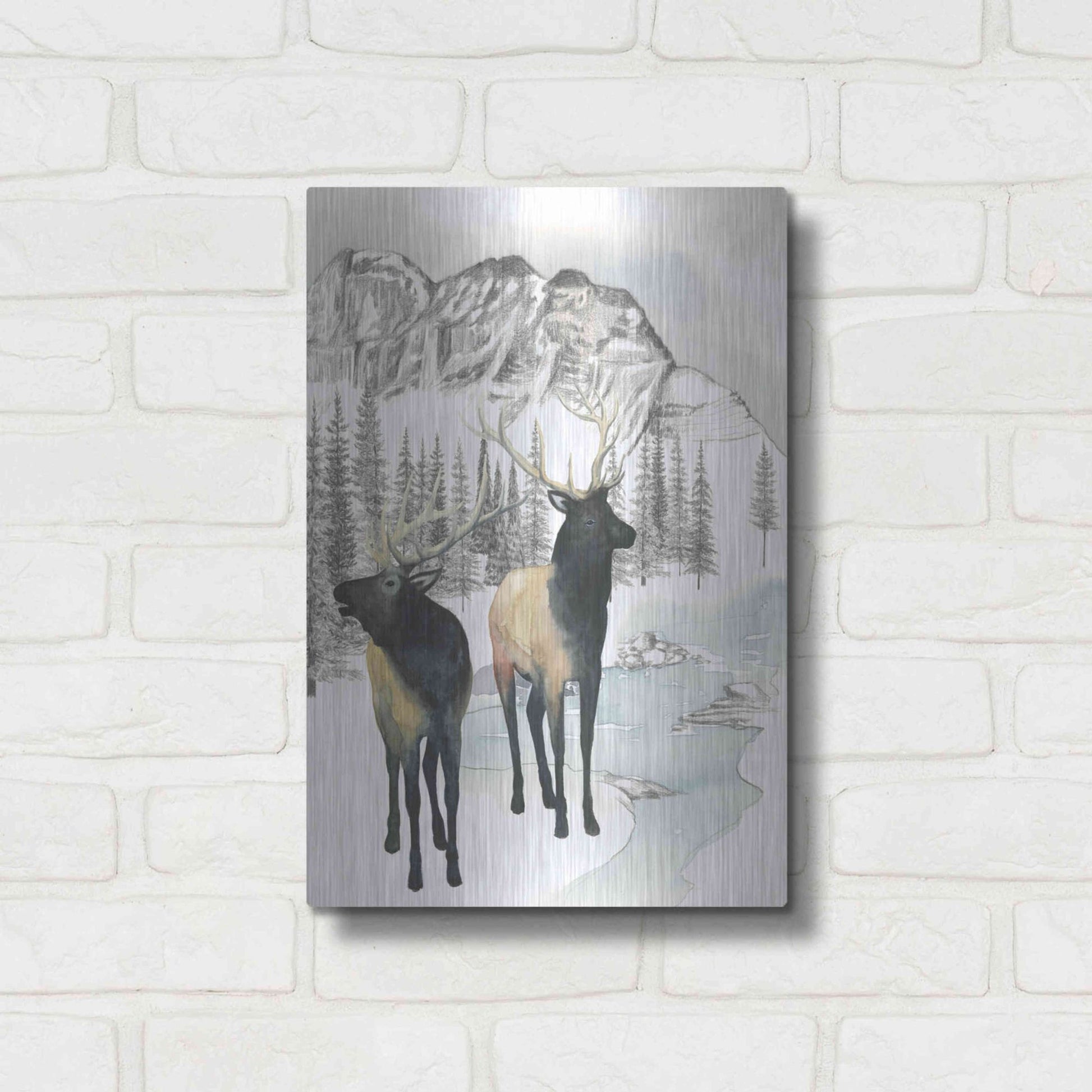 Luxe Metal Art 'Winter Elk II' by Grace Popp, Metal Wall Art,12x16