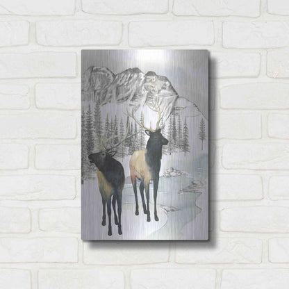 Luxe Metal Art 'Winter Elk II' by Grace Popp, Metal Wall Art,12x16