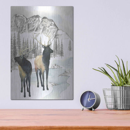 Luxe Metal Art 'Winter Elk II' by Grace Popp, Metal Wall Art,12x16