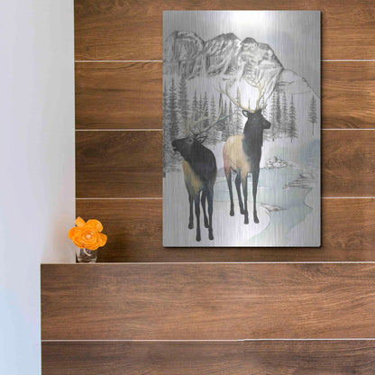 Luxe Metal Art 'Winter Elk II' by Grace Popp, Metal Wall Art,12x16