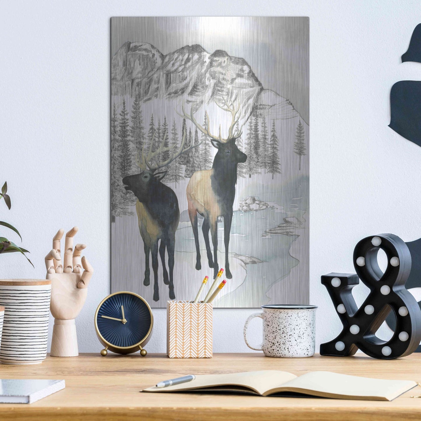 Luxe Metal Art 'Winter Elk II' by Grace Popp, Metal Wall Art,12x16