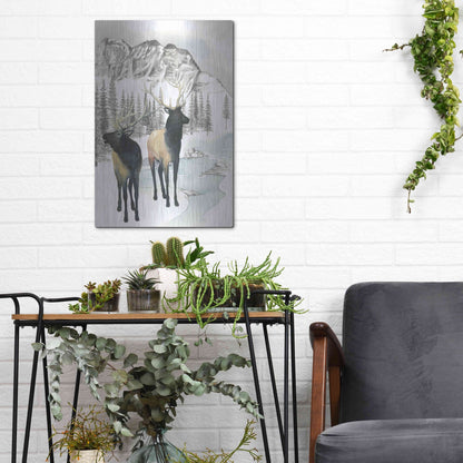 Luxe Metal Art 'Winter Elk II' by Grace Popp, Metal Wall Art,12x16