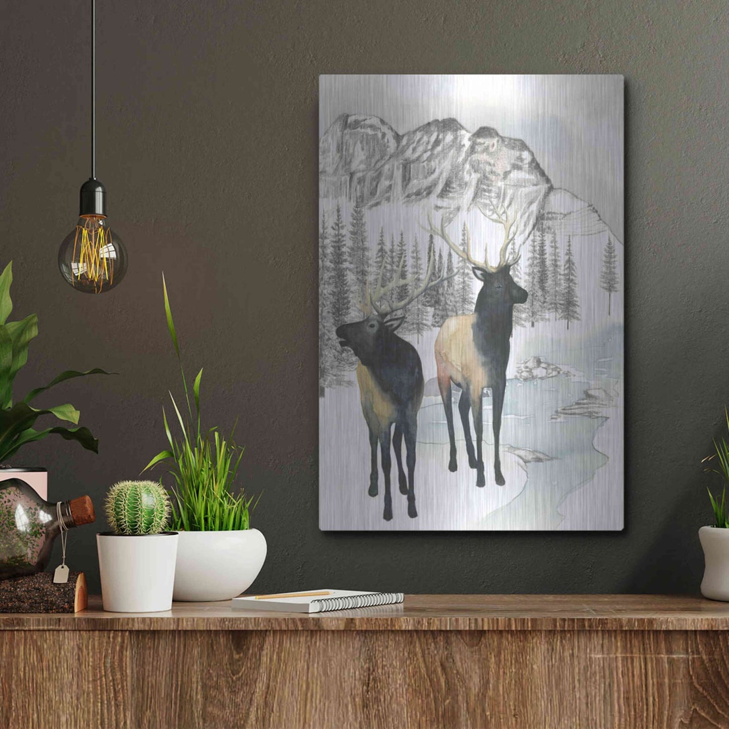 Luxe Metal Art 'Winter Elk II' by Grace Popp, Metal Wall Art,12x16