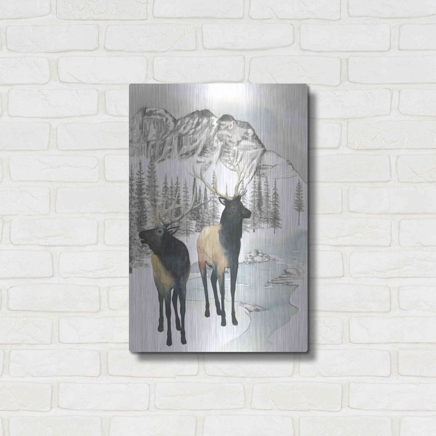 Luxe Metal Art 'Winter Elk II' by Grace Popp, Metal Wall Art,16x24