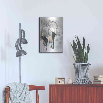 Luxe Metal Art 'Winter Elk II' by Grace Popp, Metal Wall Art,16x24