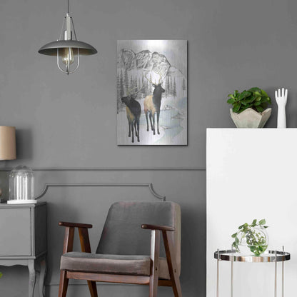 Luxe Metal Art 'Winter Elk II' by Grace Popp, Metal Wall Art,16x24