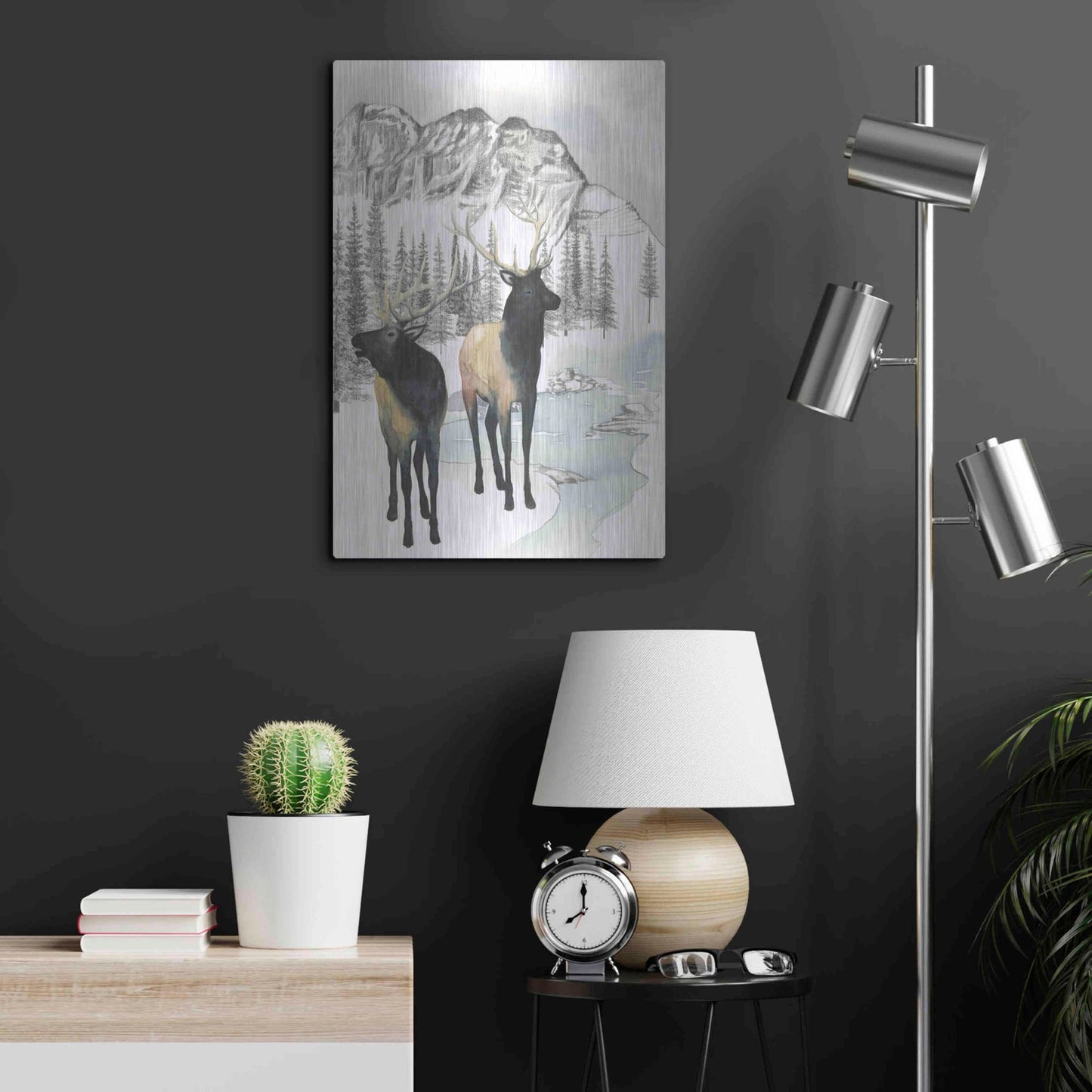Luxe Metal Art 'Winter Elk II' by Grace Popp, Metal Wall Art,16x24