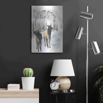 Luxe Metal Art 'Winter Elk II' by Grace Popp, Metal Wall Art,16x24