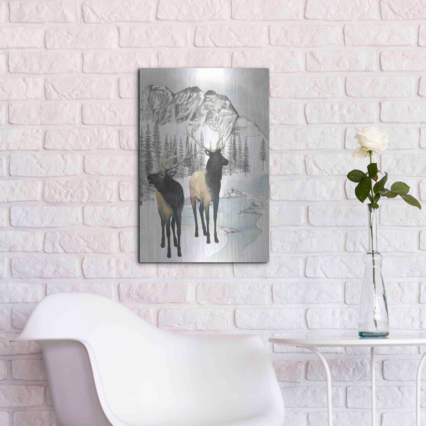 Luxe Metal Art 'Winter Elk II' by Grace Popp, Metal Wall Art,16x24