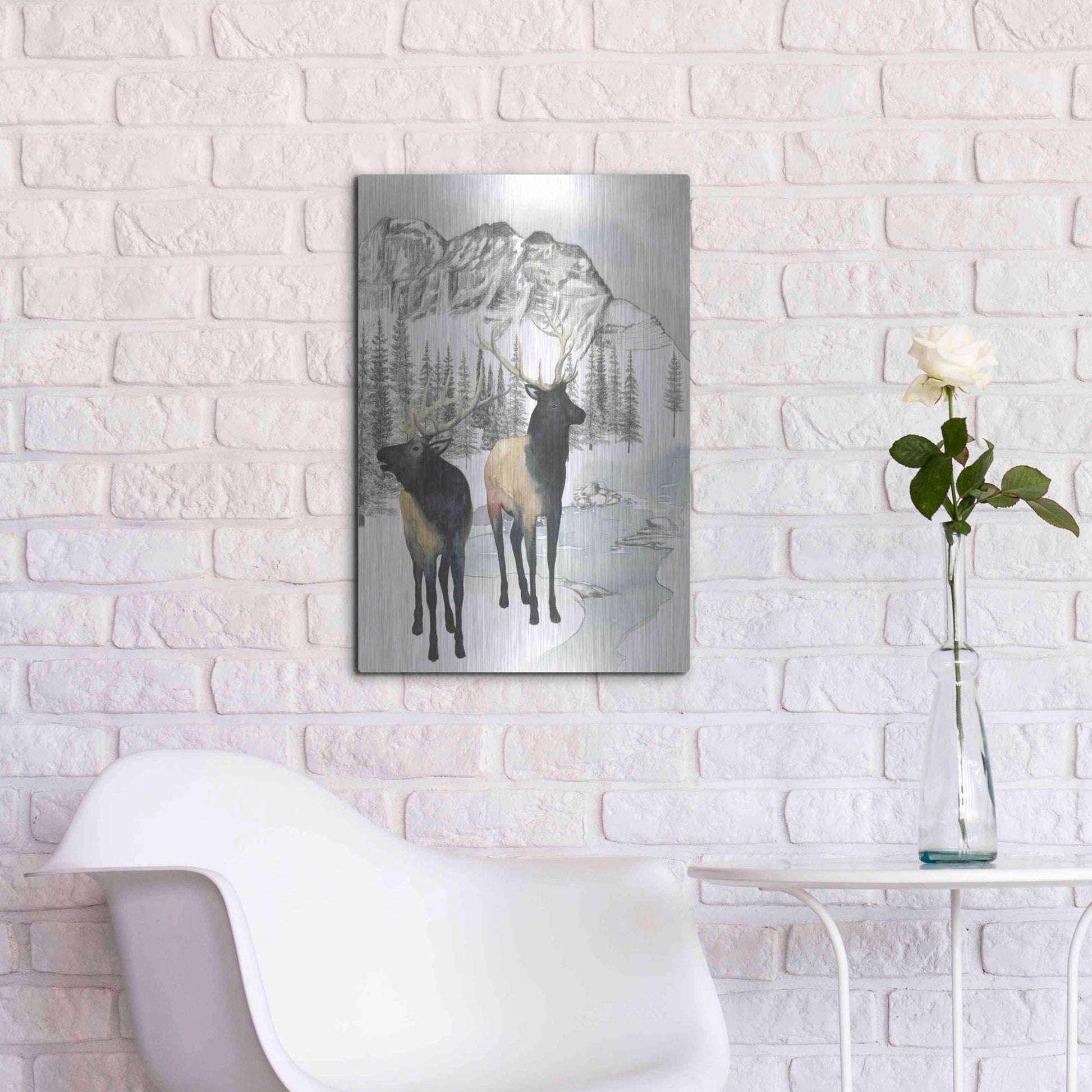 Luxe Metal Art 'Winter Elk II' by Grace Popp, Metal Wall Art,16x24