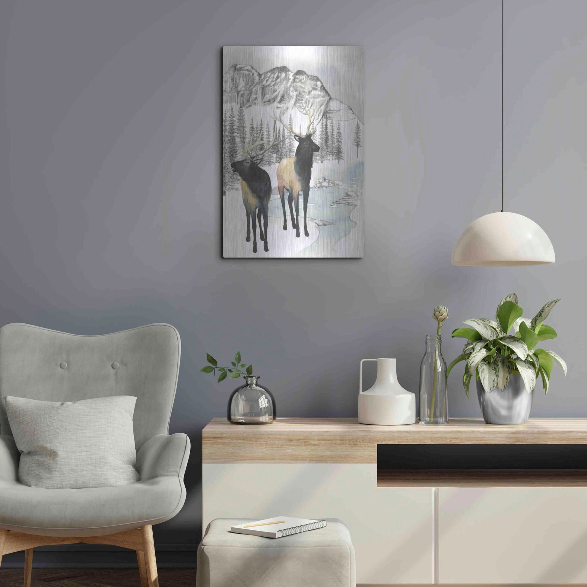 Luxe Metal Art 'Winter Elk II' by Grace Popp, Metal Wall Art,16x24
