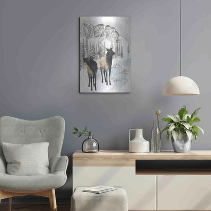 Luxe Metal Art 'Winter Elk II' by Grace Popp, Metal Wall Art,16x24