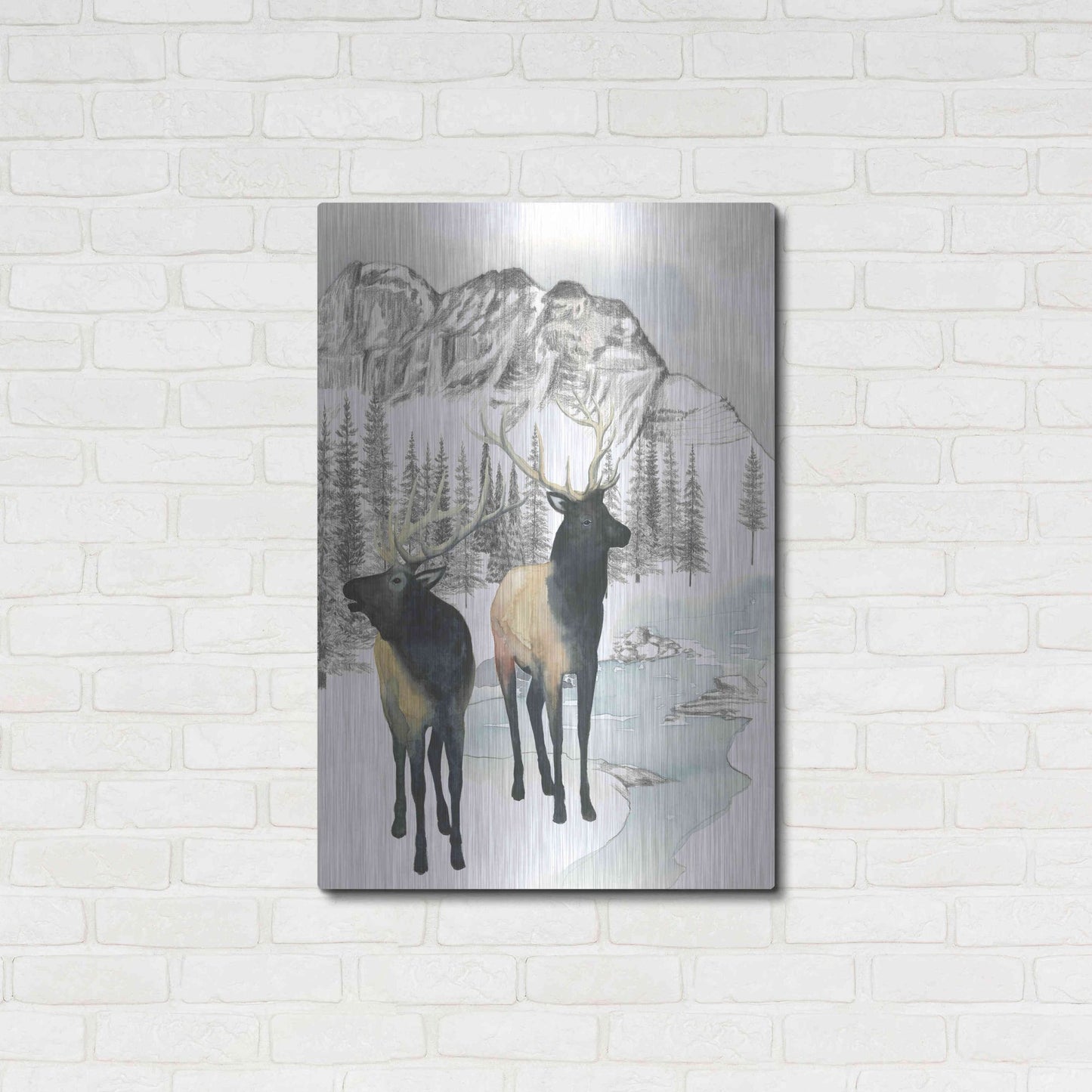 Luxe Metal Art 'Winter Elk II' by Grace Popp, Metal Wall Art,24x36