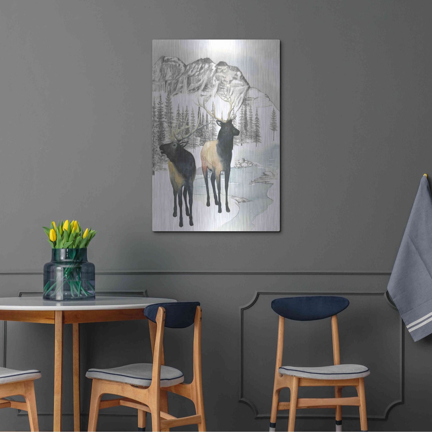 Luxe Metal Art 'Winter Elk II' by Grace Popp, Metal Wall Art,24x36
