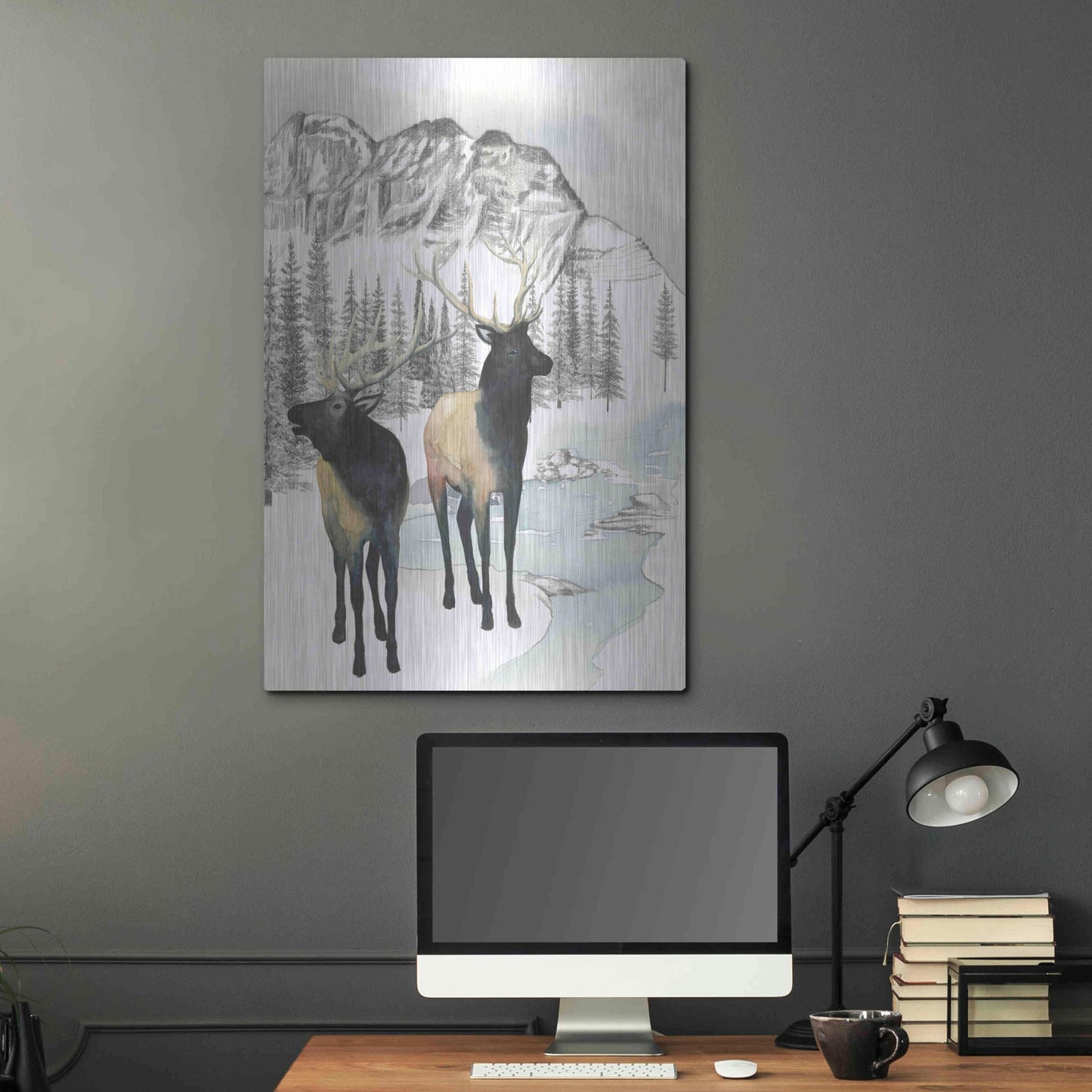 Luxe Metal Art 'Winter Elk II' by Grace Popp, Metal Wall Art,24x36