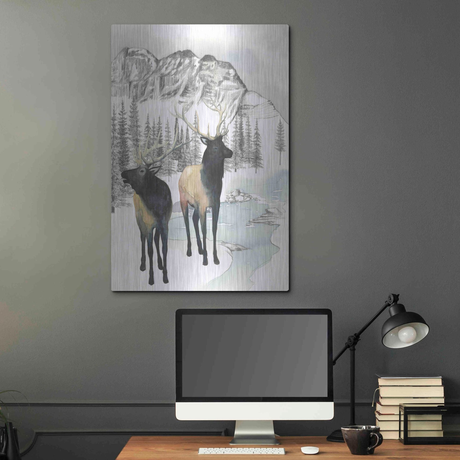 Luxe Metal Art 'Winter Elk II' by Grace Popp, Metal Wall Art,24x36