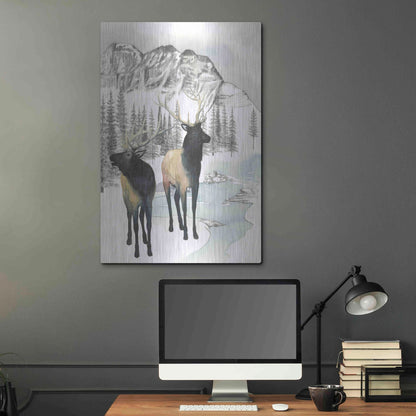 Luxe Metal Art 'Winter Elk II' by Grace Popp, Metal Wall Art,24x36