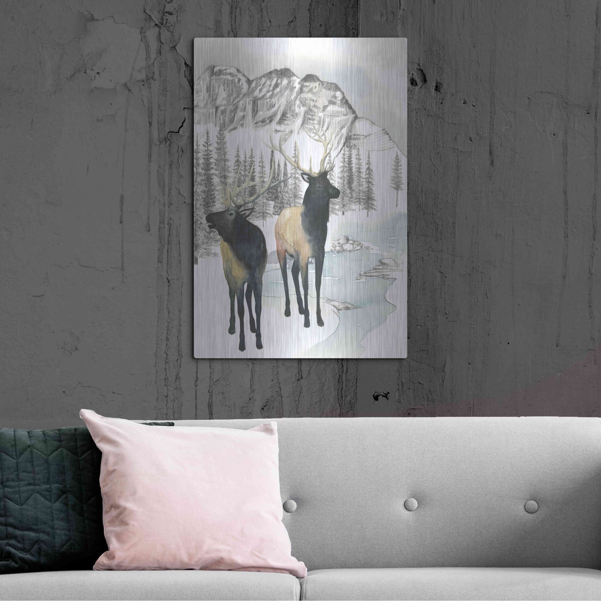 Luxe Metal Art 'Winter Elk II' by Grace Popp, Metal Wall Art,24x36