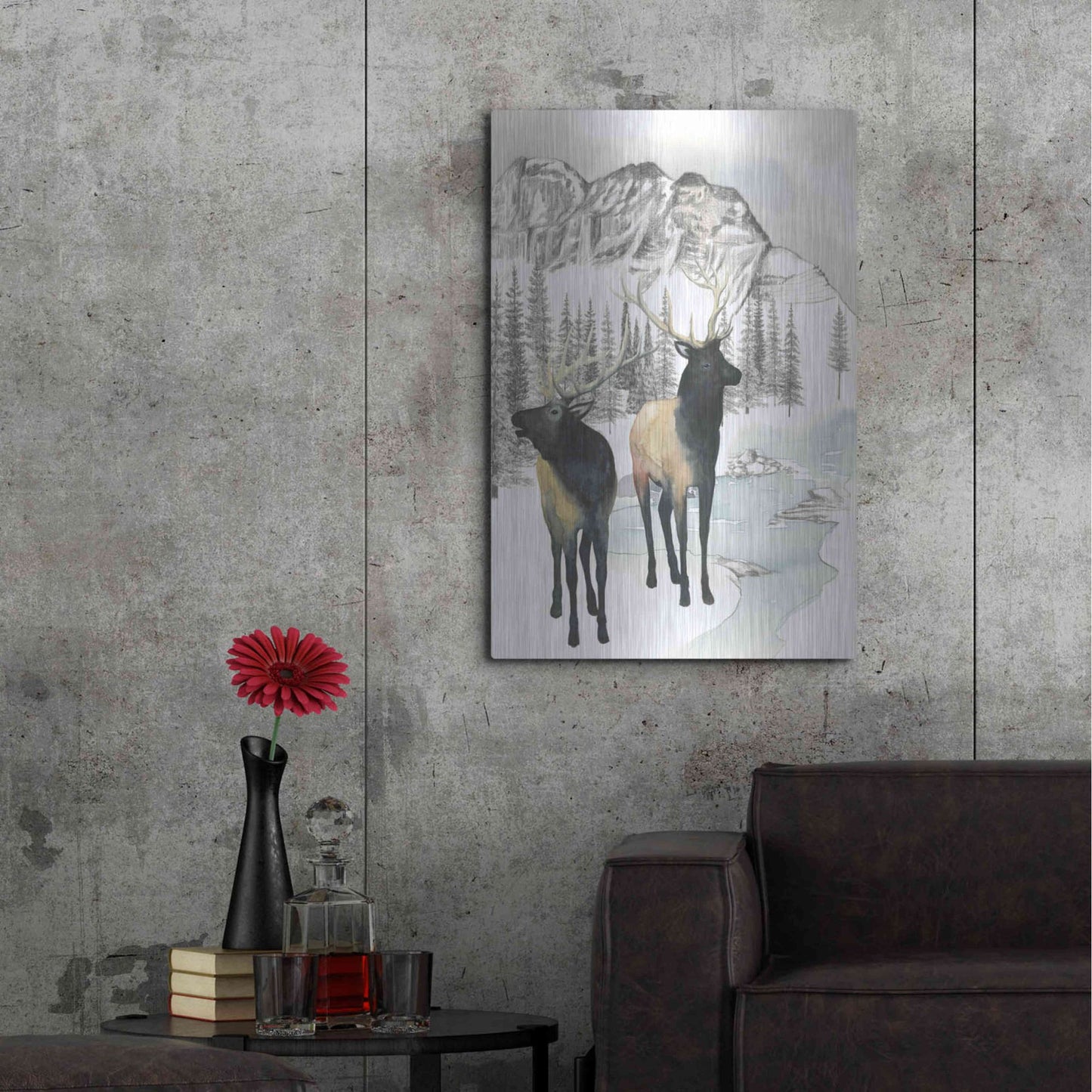Luxe Metal Art 'Winter Elk II' by Grace Popp, Metal Wall Art,24x36