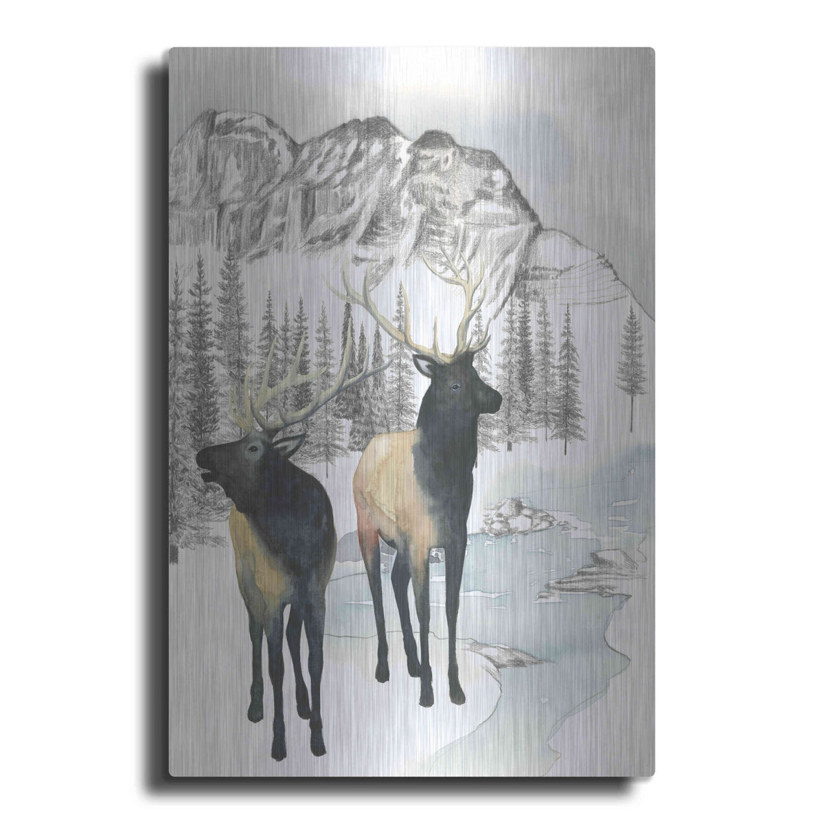 Luxe Metal Art 'Winter Elk II' by Grace Popp, Metal Wall Art