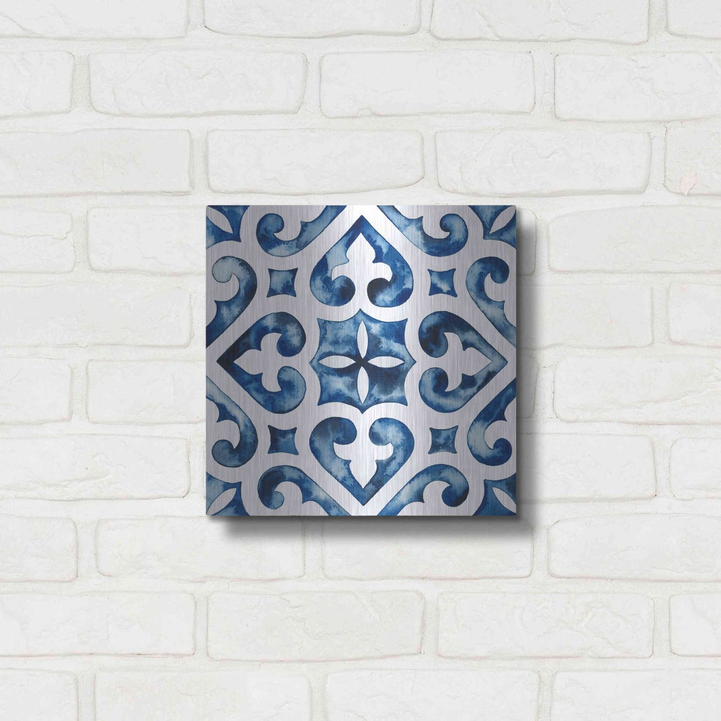Luxe Metal Art 'Cobalt Tile VI' by Grace Popp, Metal Wall Art,12x12