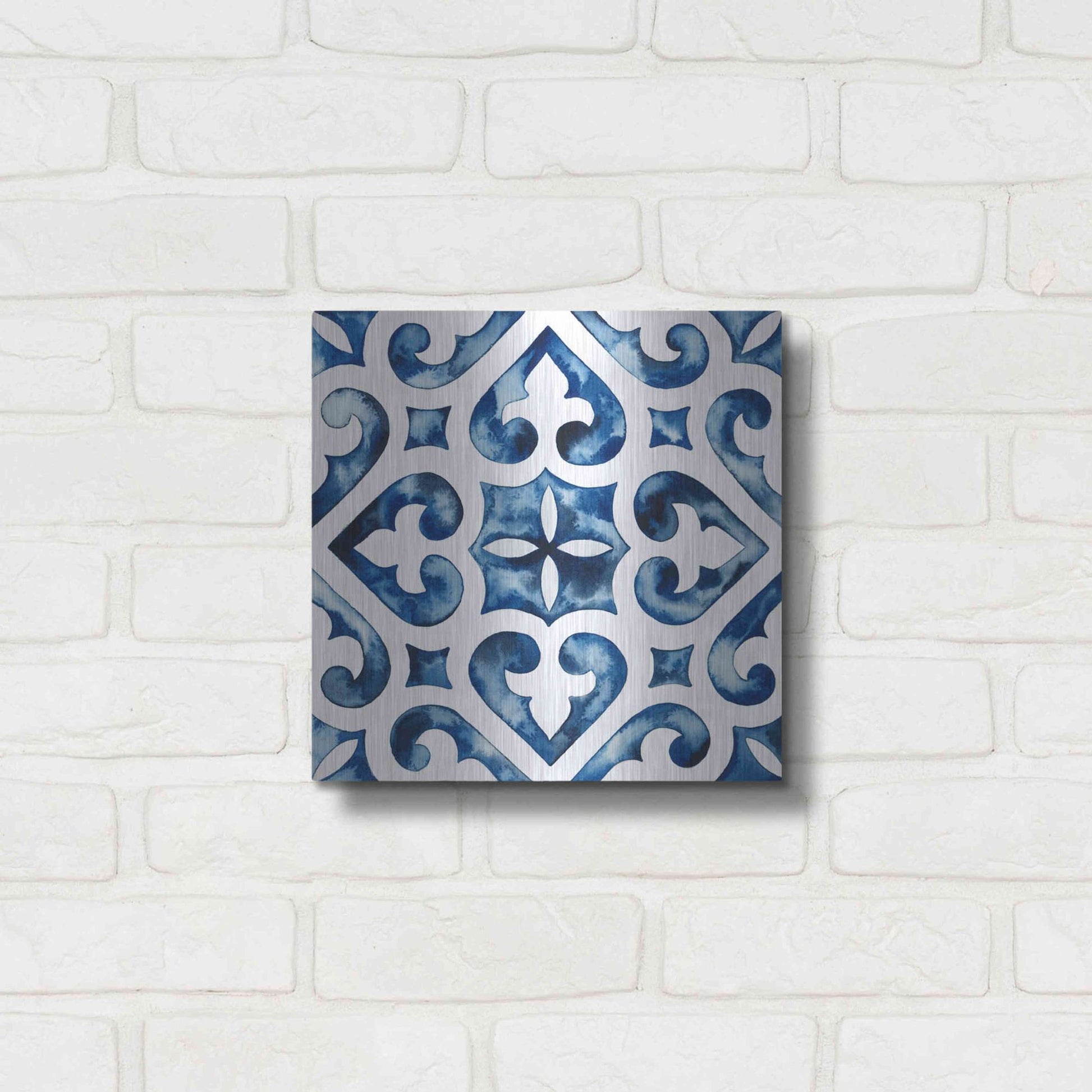Luxe Metal Art 'Cobalt Tile VI' by Grace Popp, Metal Wall Art,12x12