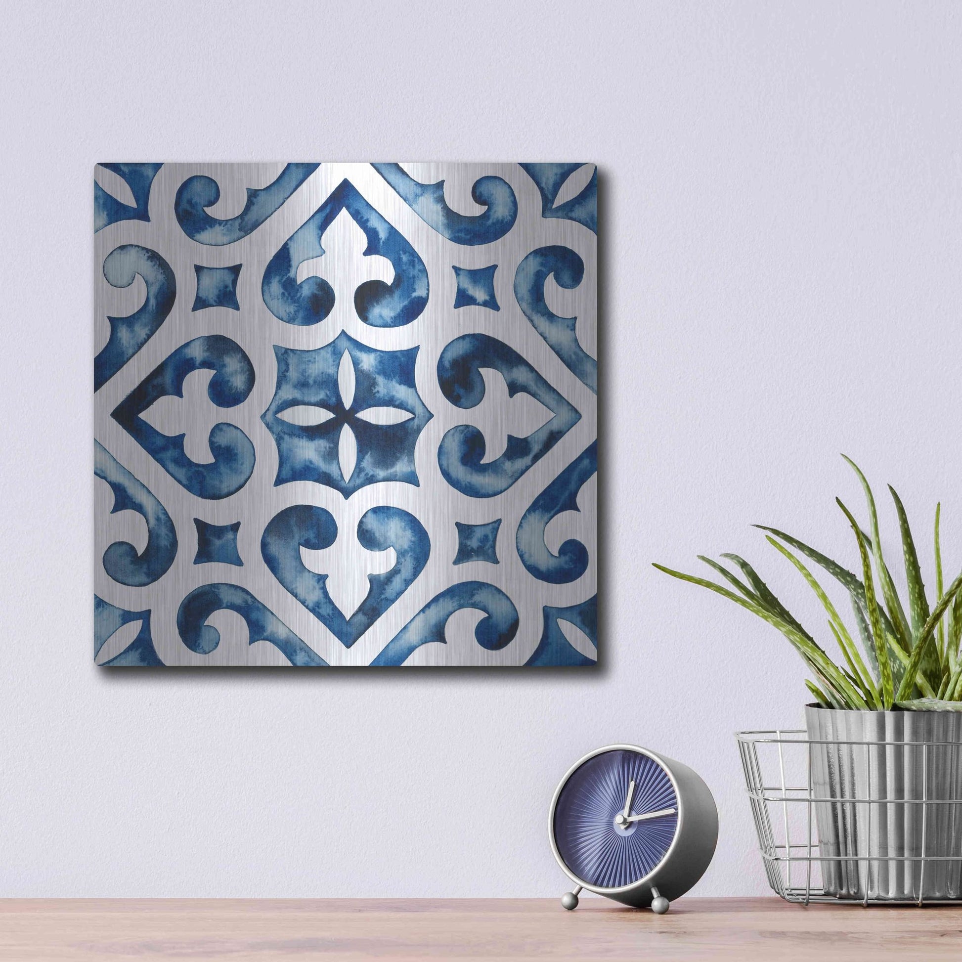 Luxe Metal Art 'Cobalt Tile VI' by Grace Popp, Metal Wall Art,12x12