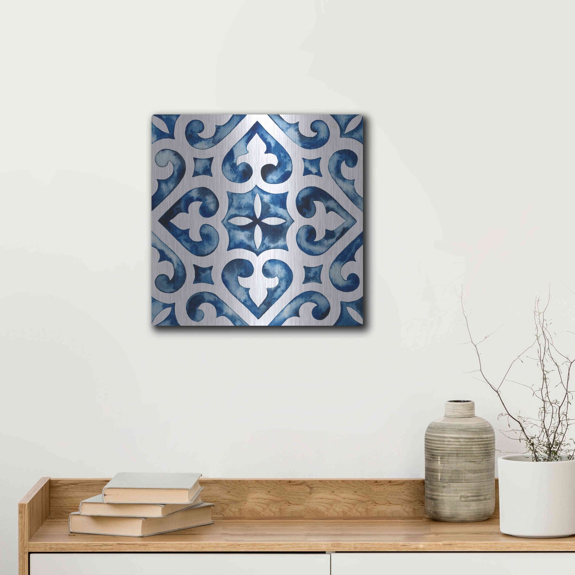 Luxe Metal Art 'Cobalt Tile VI' by Grace Popp, Metal Wall Art,12x12