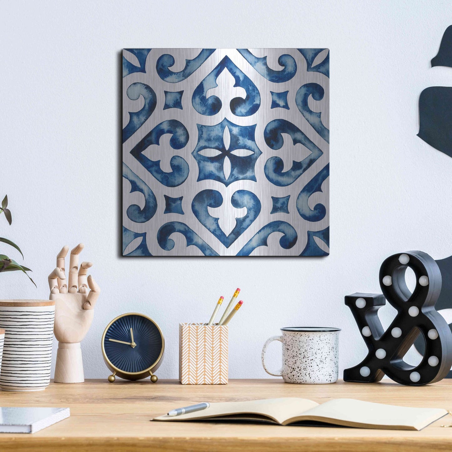 Luxe Metal Art 'Cobalt Tile VI' by Grace Popp, Metal Wall Art,12x12